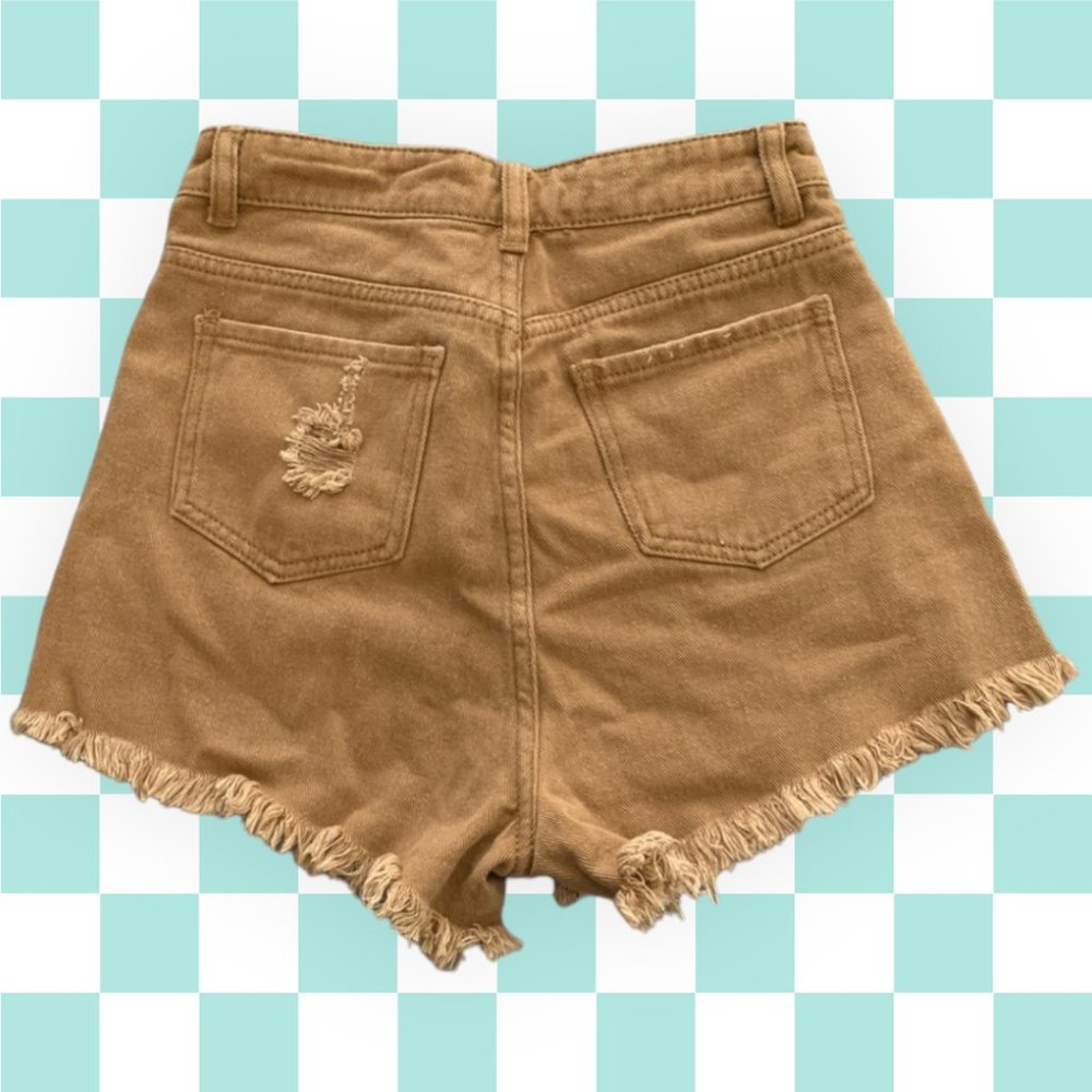 SHEIN Khaki High Rise Distressed Cutoffs XS - Picture 2 of 5